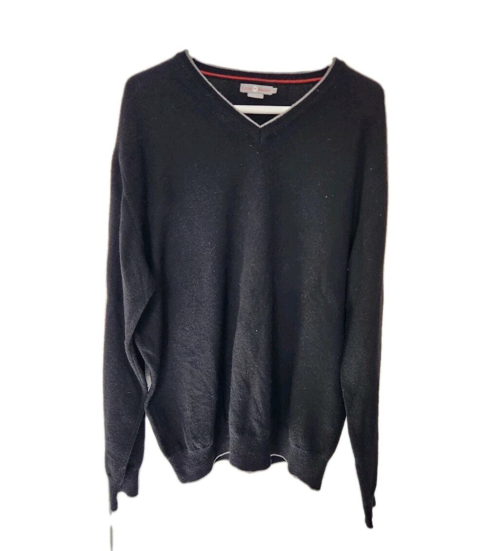 Luigi Baldo Black V-Neck Cashmere Sweater Men's Size XL Golf Made in Italy